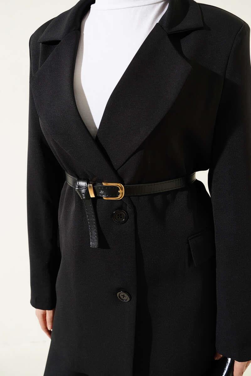 Kemerli Blazer Ceketli İkili Takım Siyah