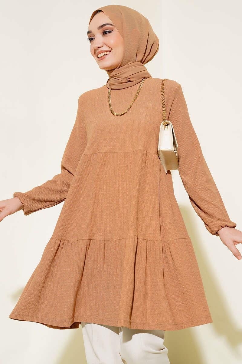 Kol Lastikli Tunik Camel 