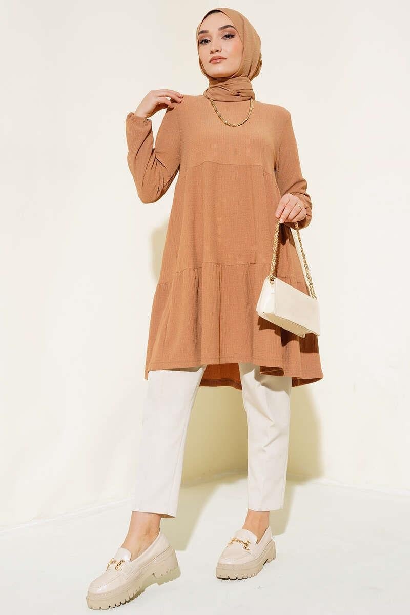 Kol Lastikli Tunik Camel 