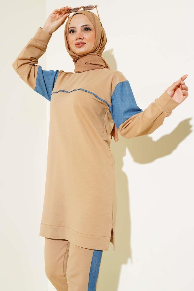 Kot Garnili Tunik İkili Takım Camel