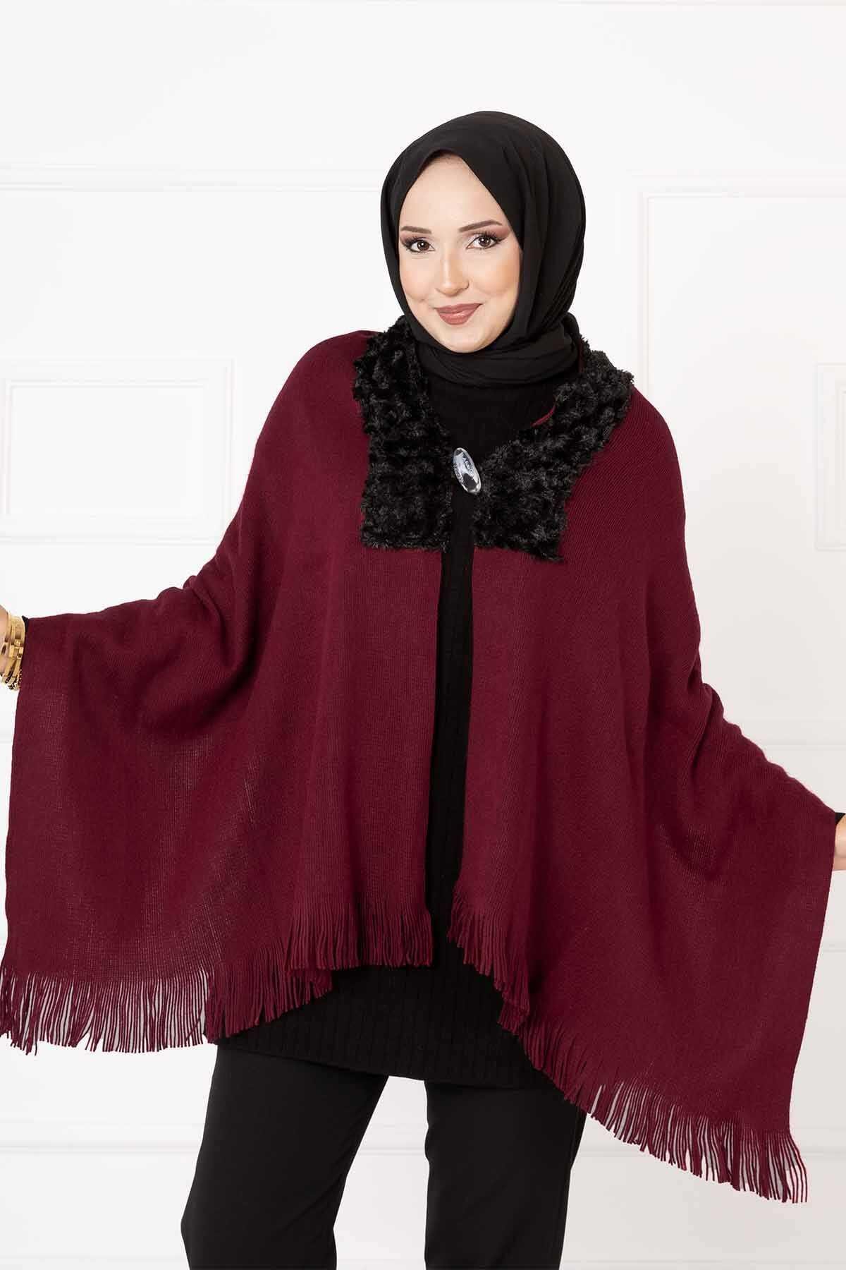 Kürklü Şal Bordo