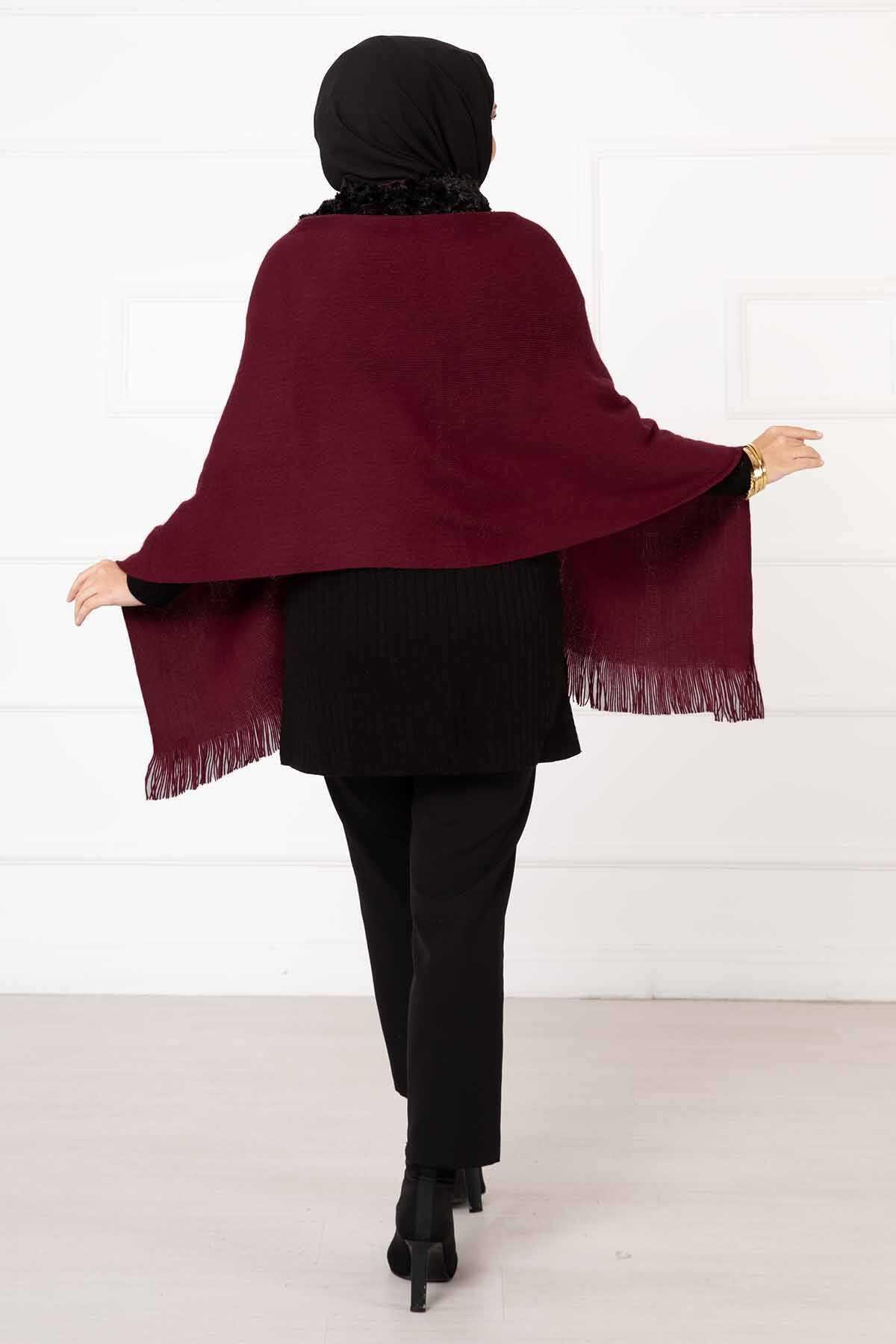 Kürklü Şal Bordo