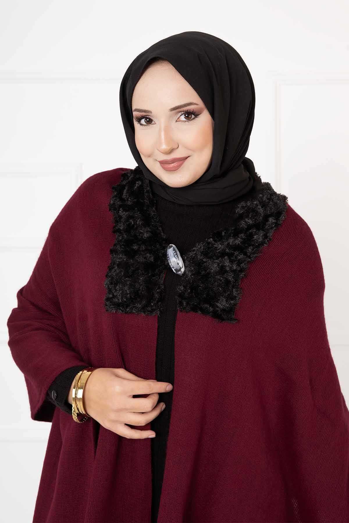 Kürklü Şal Bordo