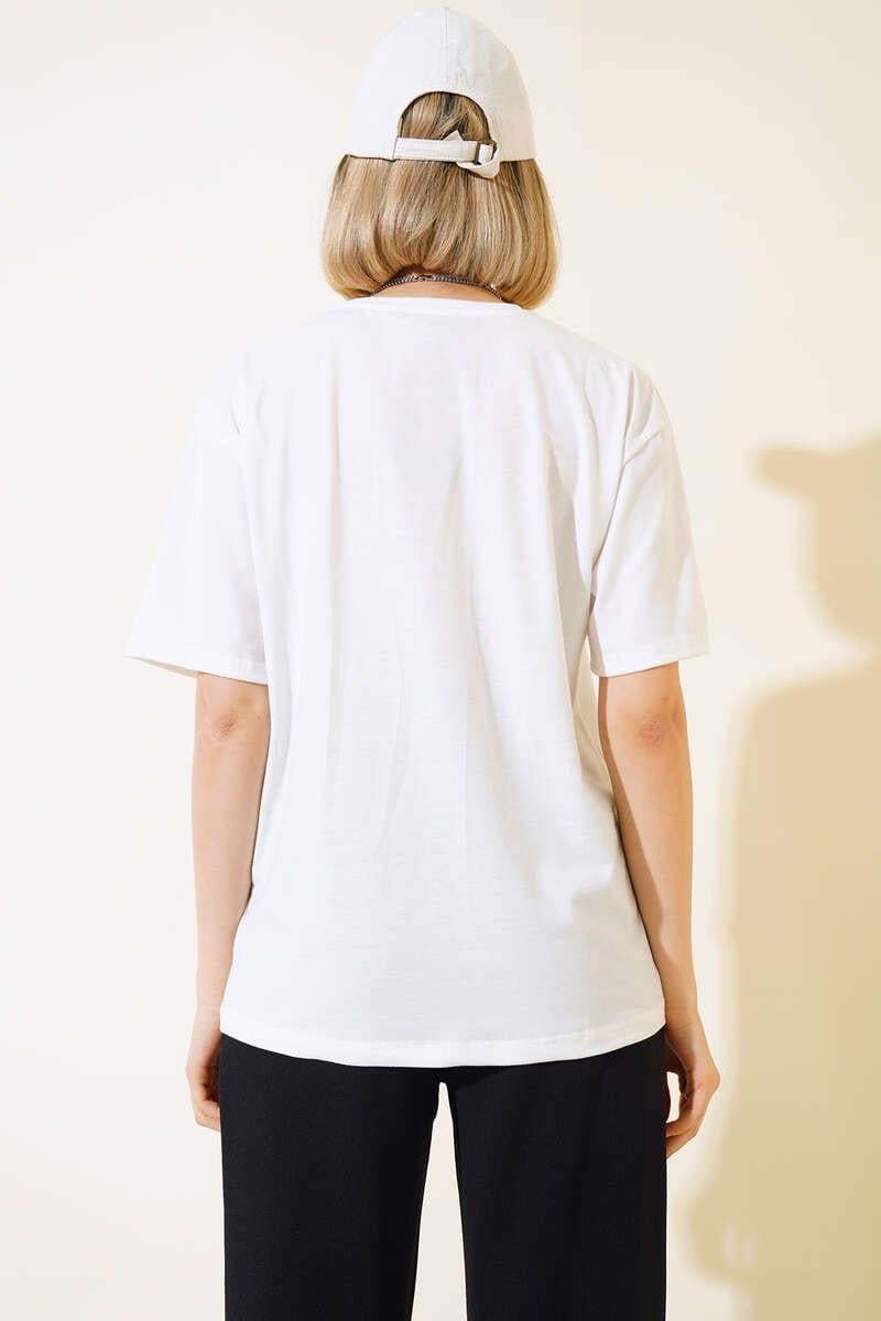 Kuş Baskılı T-Shirt Beyaz