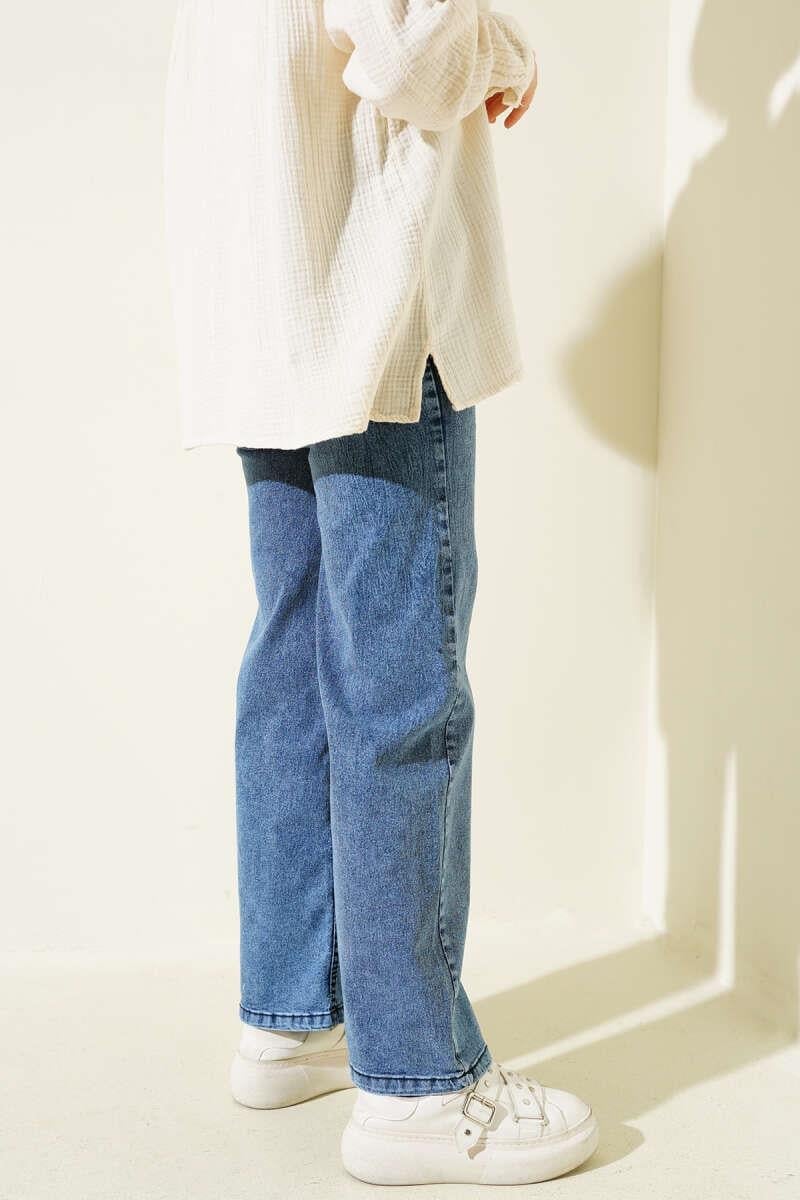 Kuşaklı Beli Lastikli Kot Pantolon Kot