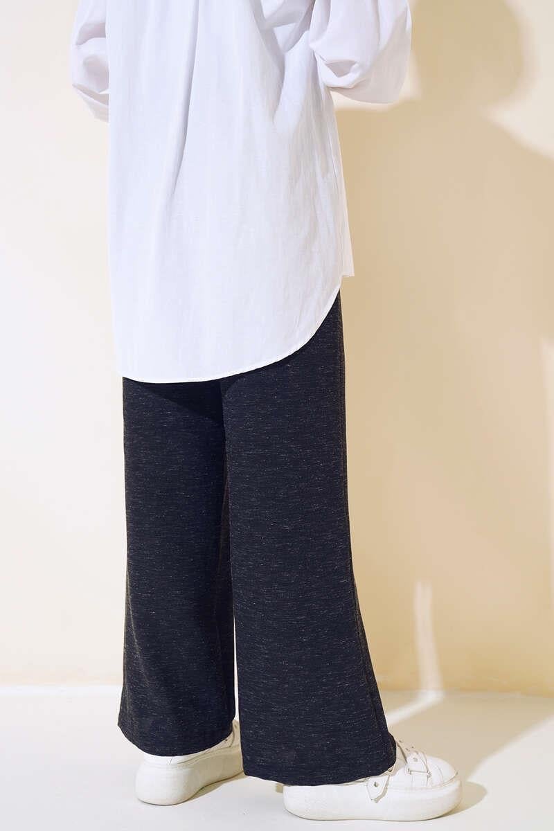 Kuşaklı Bol Paça Pantolon Siyah