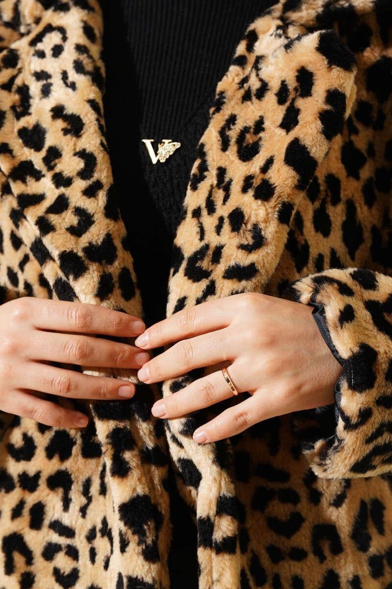 Leopar Desen Peluş Kısa Mont Leopar
