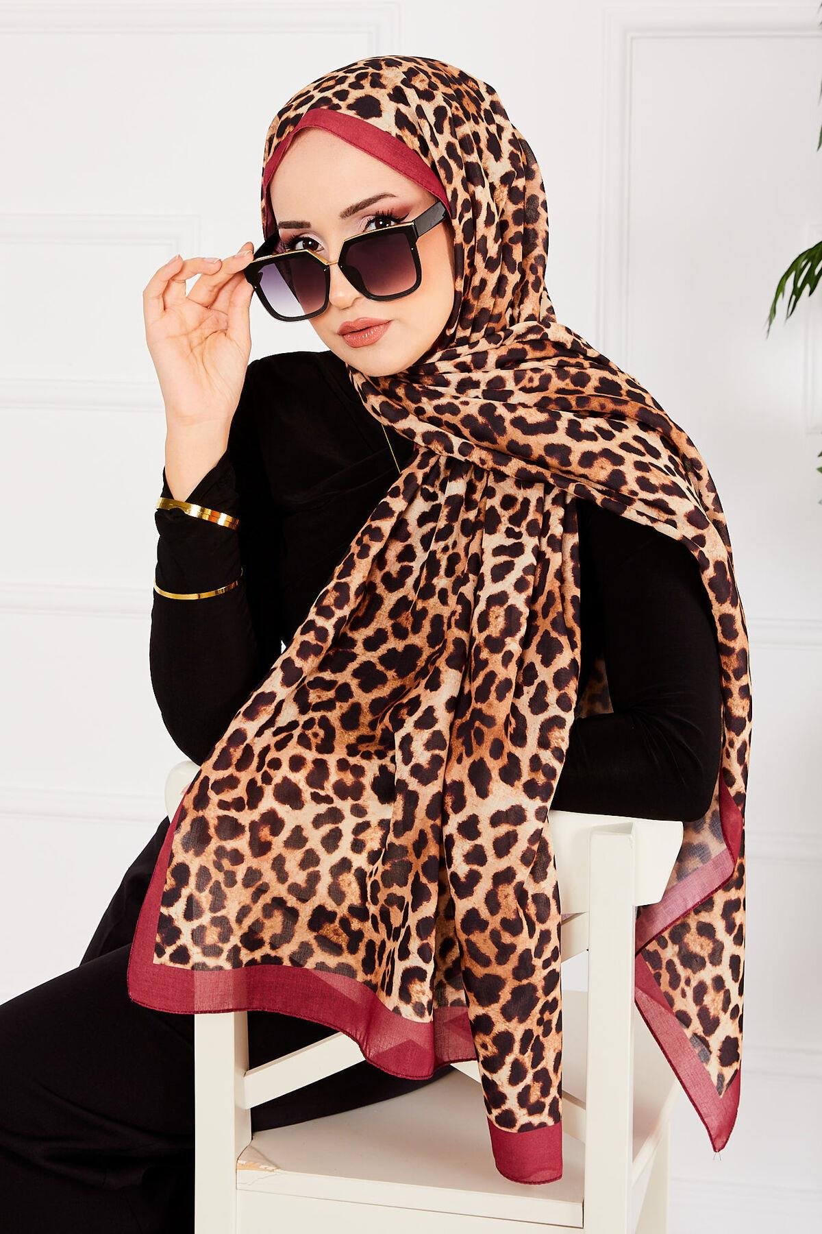 Leopar Desenli Tesettür Şal -4