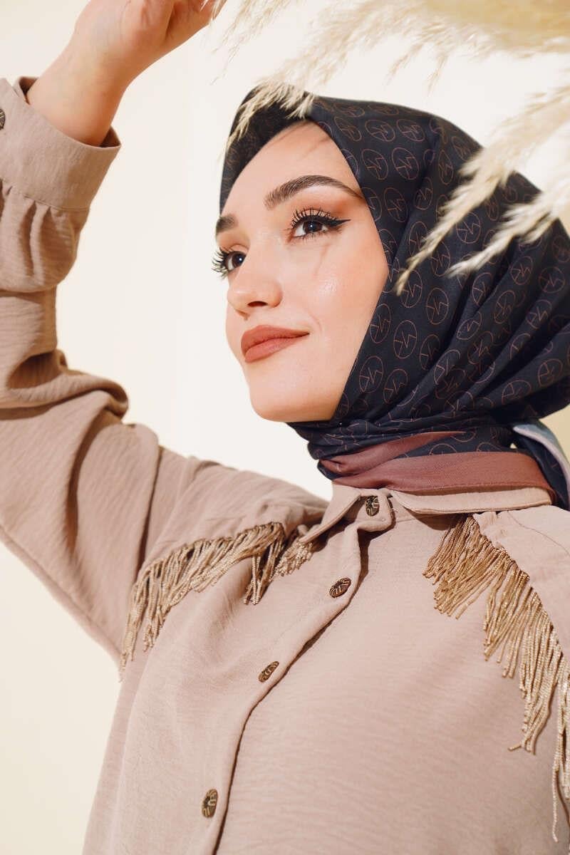 MK Desen Soft Eşarp Siyah Kahve