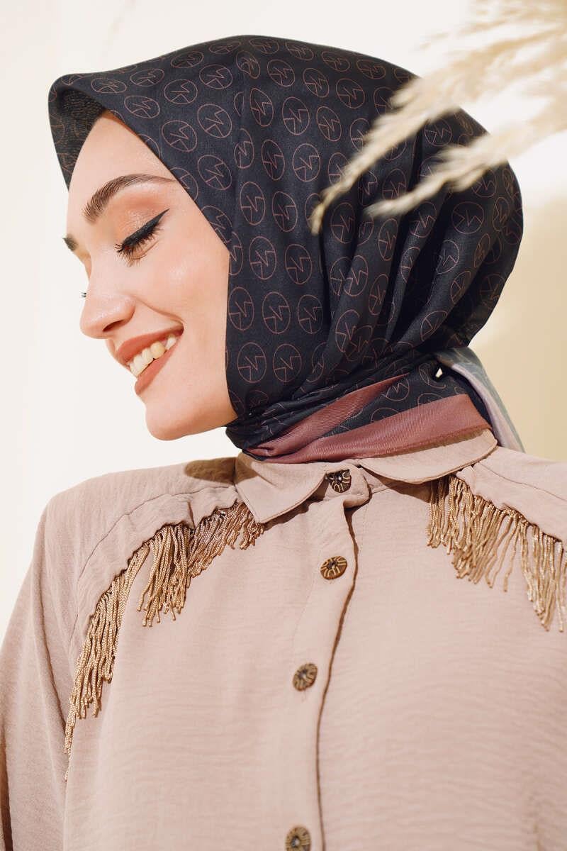 MK Desen Soft Eşarp Siyah Kahve