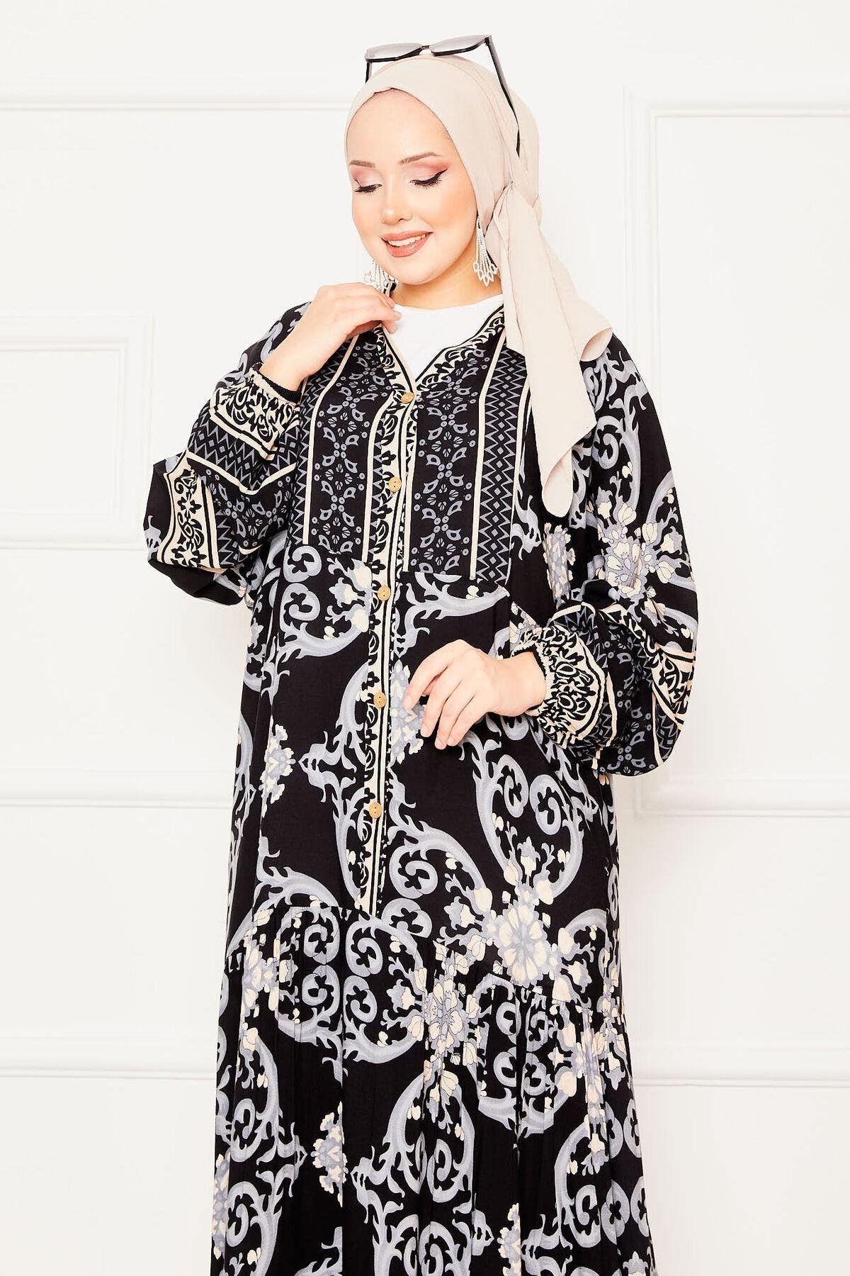 Nisa Desen Tesettür Elbise Siyah