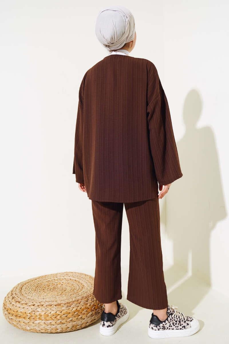 Önü Bağlamalı Kimono İkili Takım Kahve