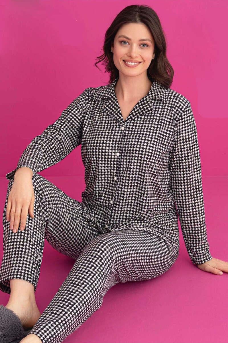 Önü Düğmeli Süet Pijama Takımı Kazayağı