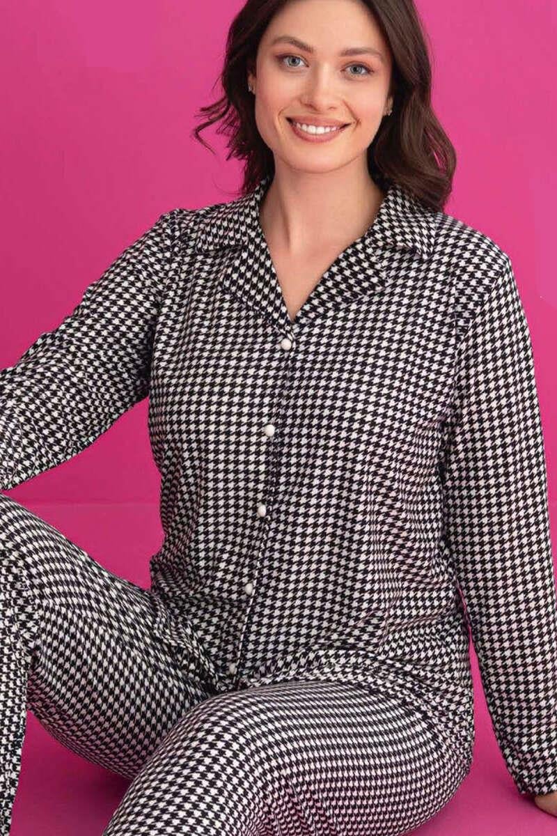 Önü Düğmeli Süet Pijama Takımı Kazayağı