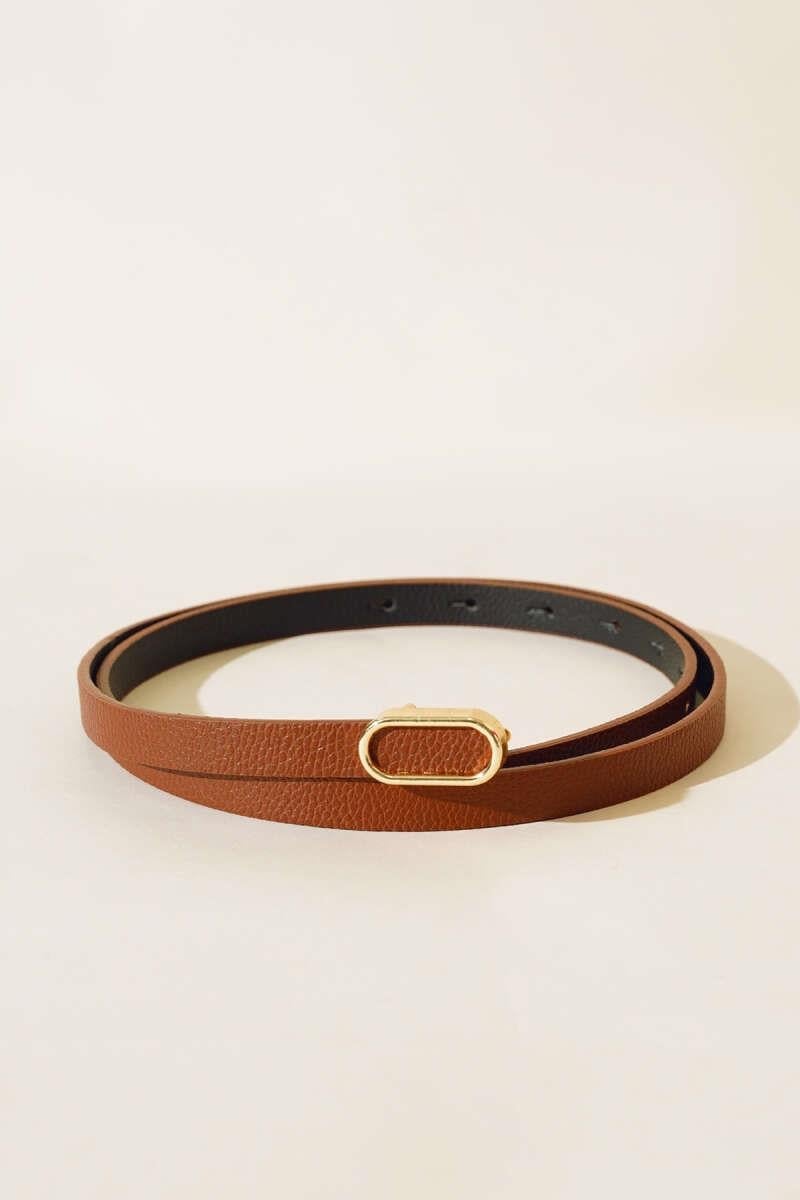 Oval Metal Tokalı İnce Kemer Taba
