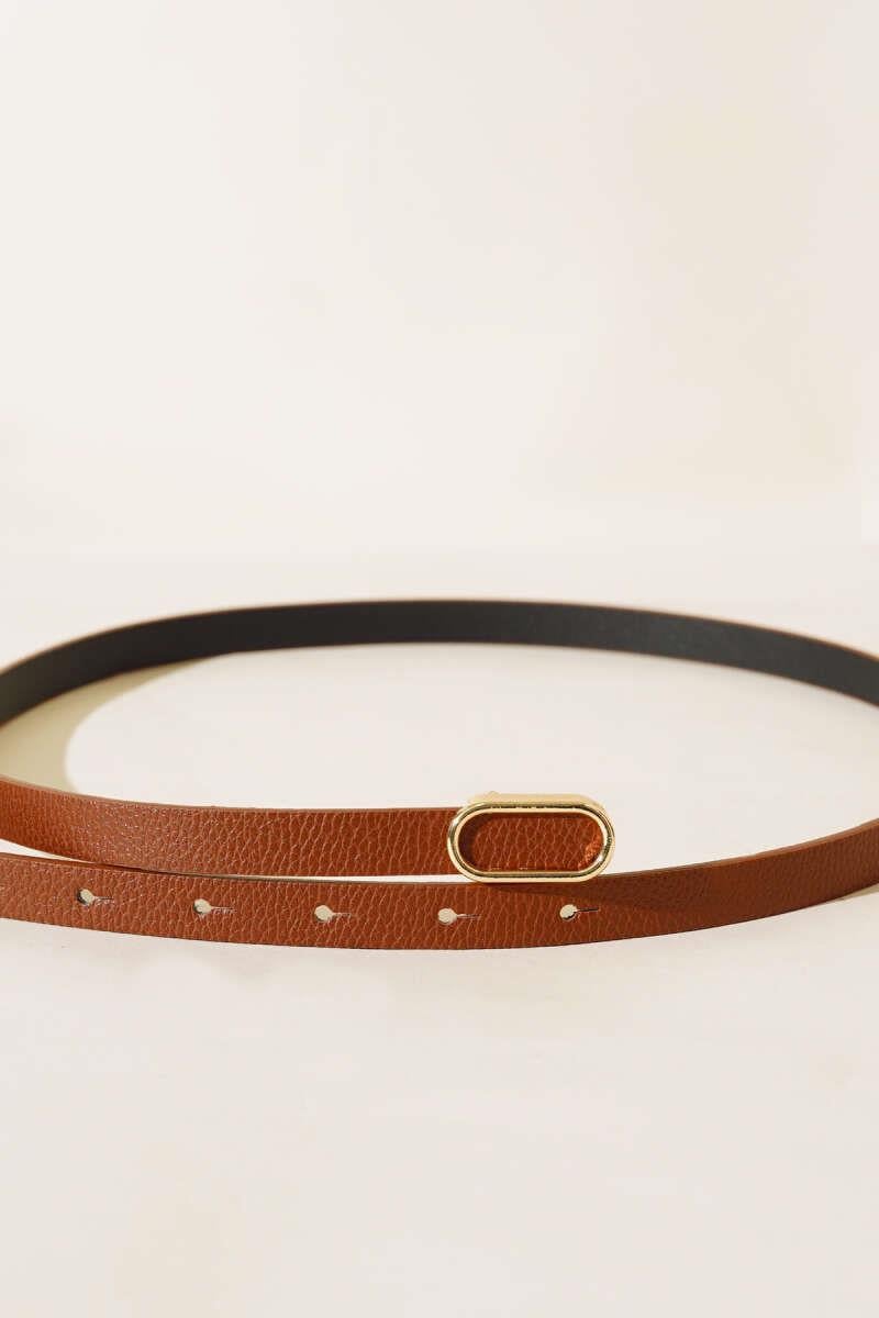 Oval Metal Tokalı İnce Kemer Taba