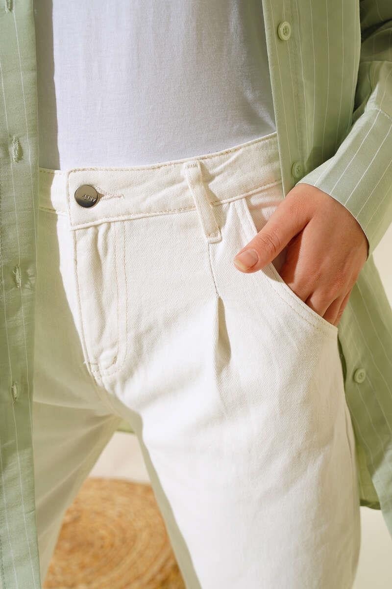 Paça Pensli Jean Pantolon Ekru