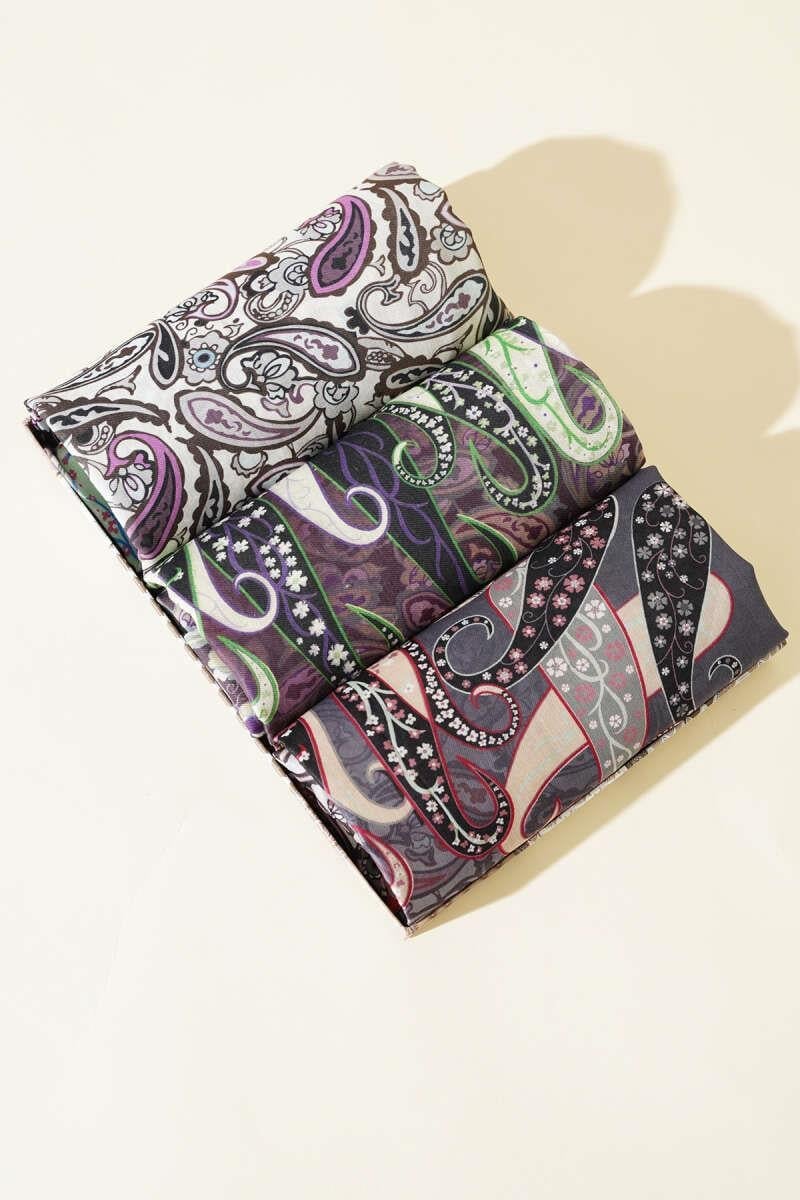 Paisley Desenli 3'lü Soft Pamuk Eşarp Asorti 2