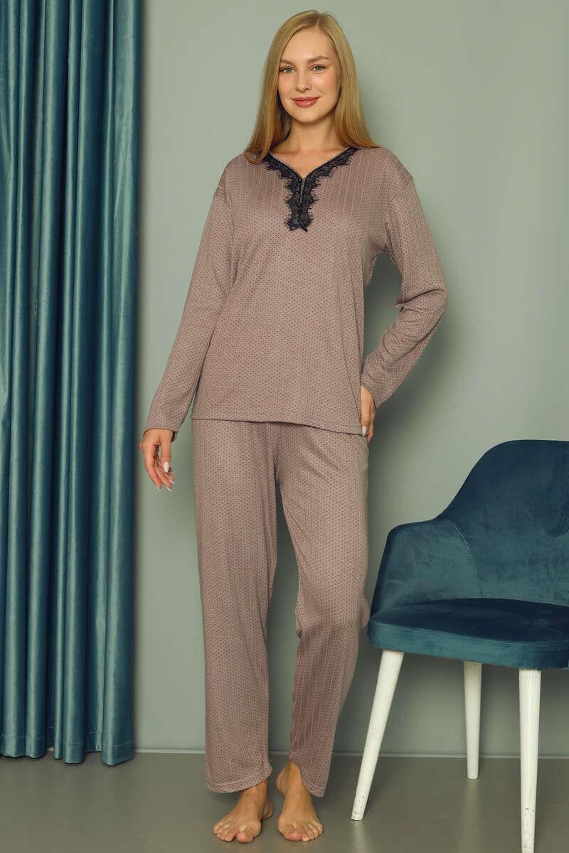 Puantiyeli Kadın Pijama Takımı Gri