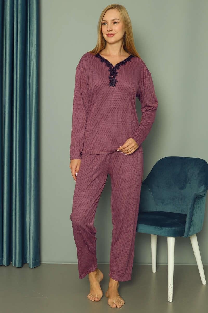 Puantiyeli Kadın Pijama Takımı Mor