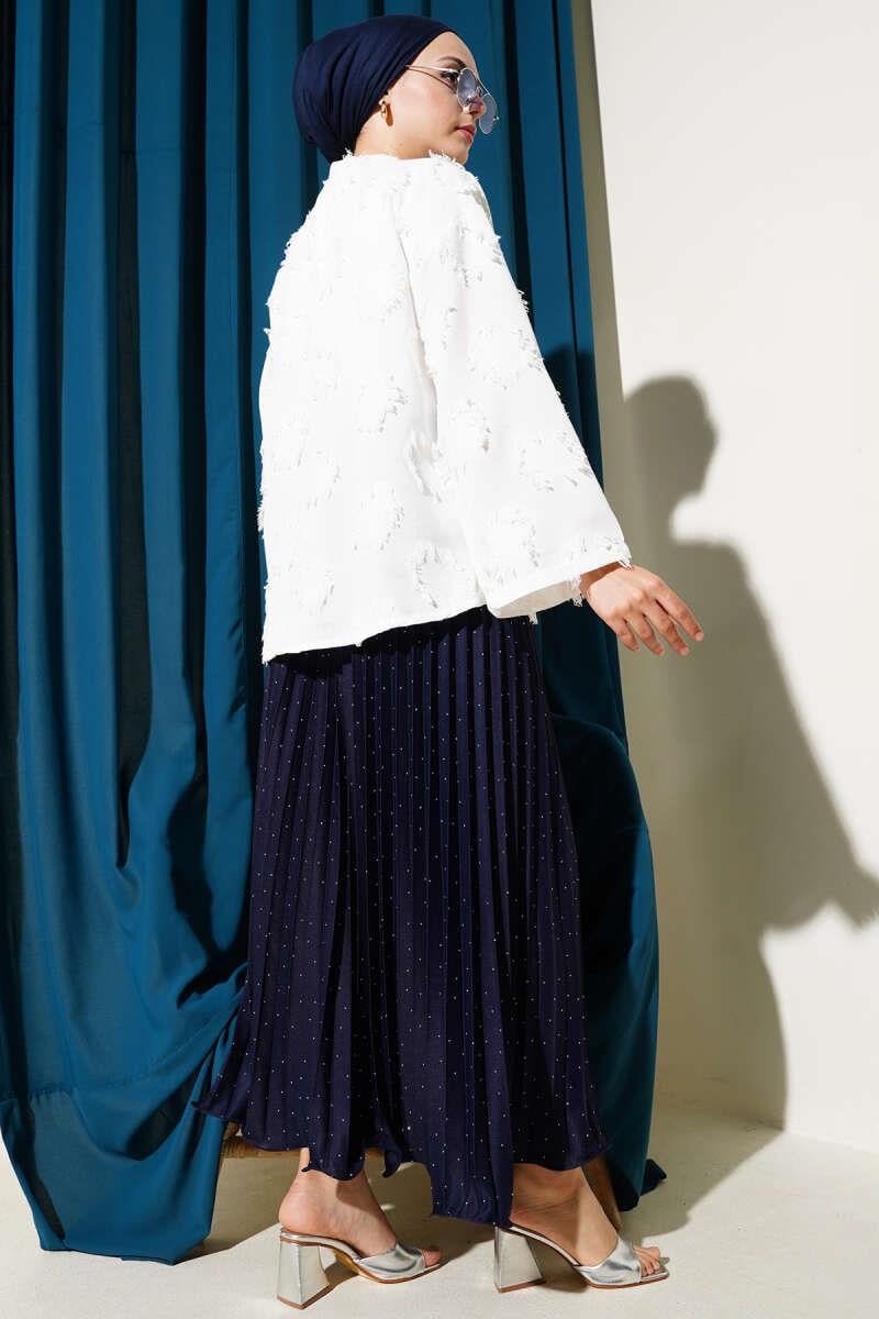 Püsküllü Bağlamalı Kimono Beyaz
