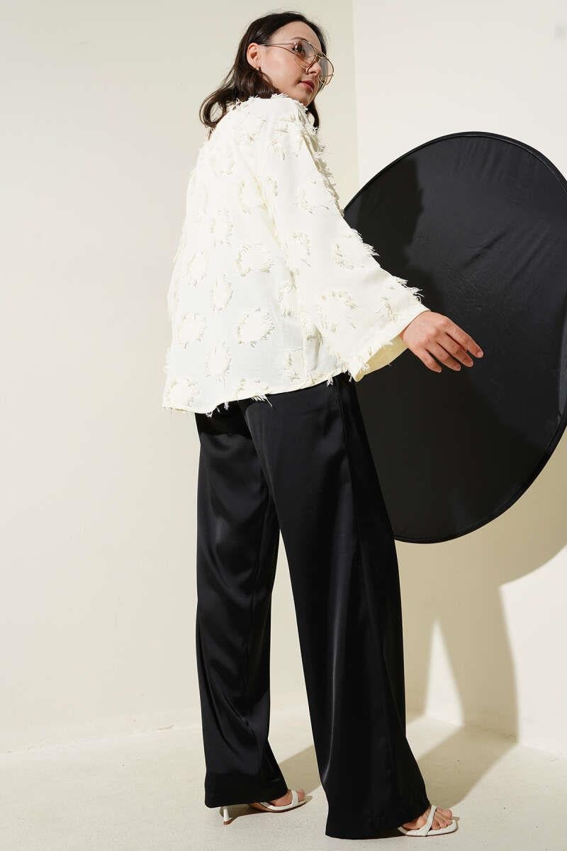 Püsküllü Bağlamalı Kimono Sarı