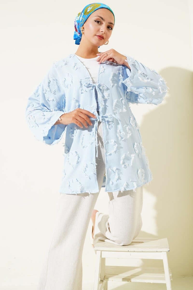 Püsküllü İp Bağcıklı Kimono Bebe Mavi