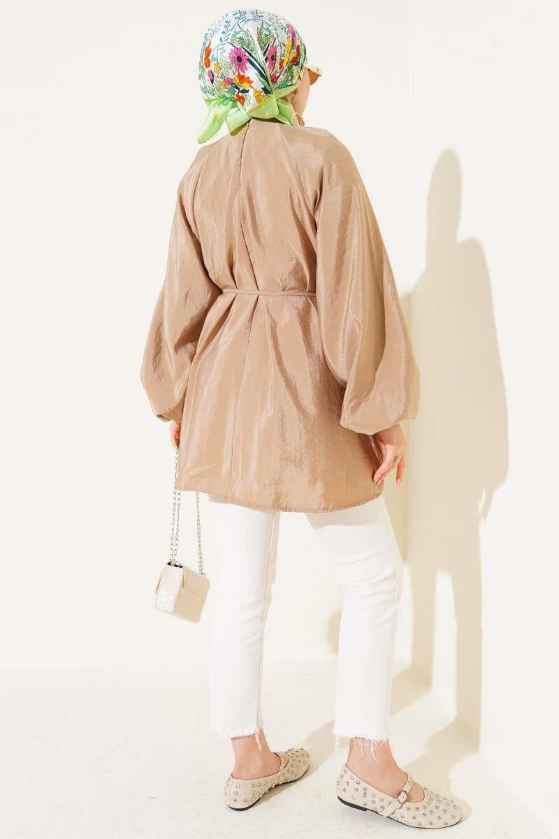 Reglan Balon Kol İp Kuşaklı Tunik Latte
