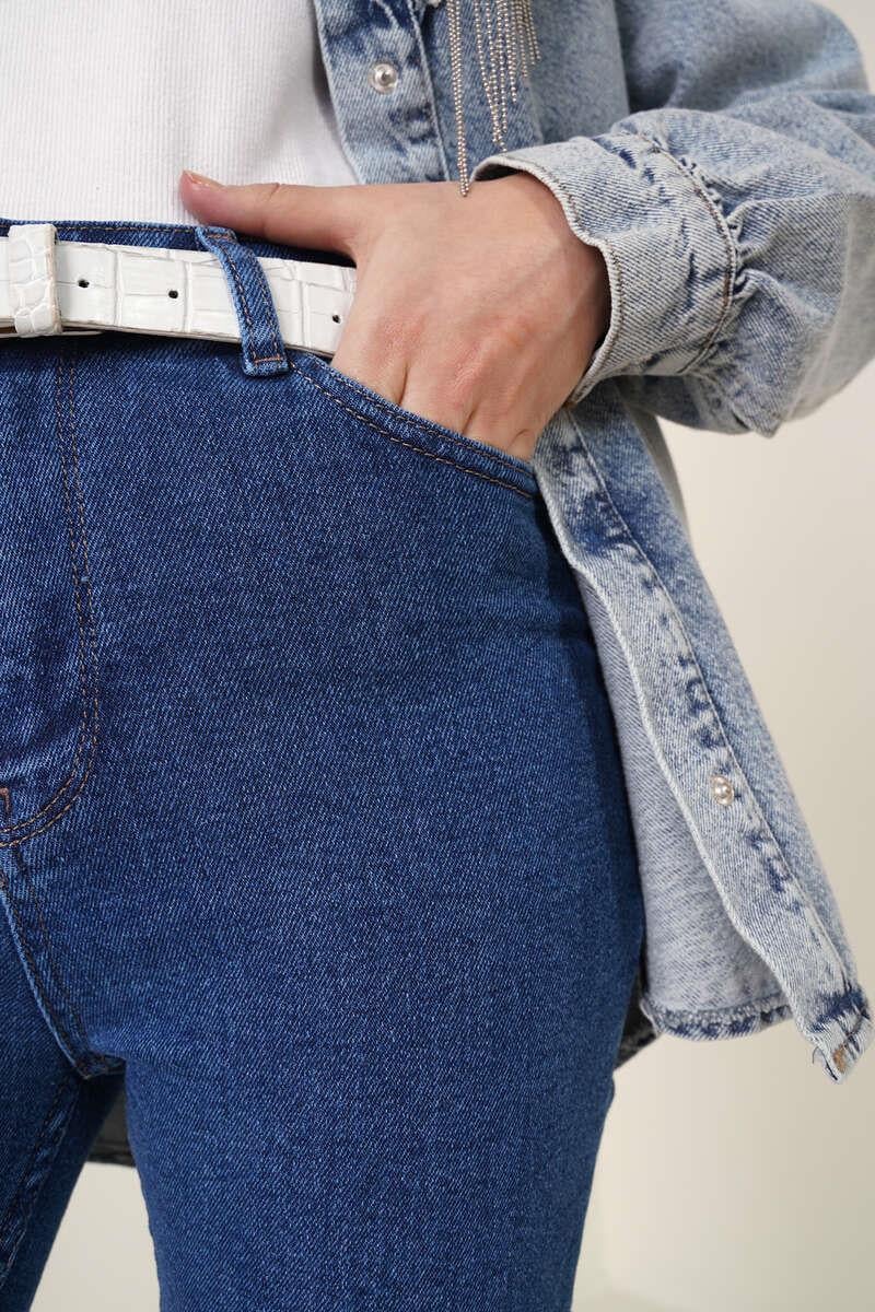 Regular Fit Likralı Pantolon Orta Mavi