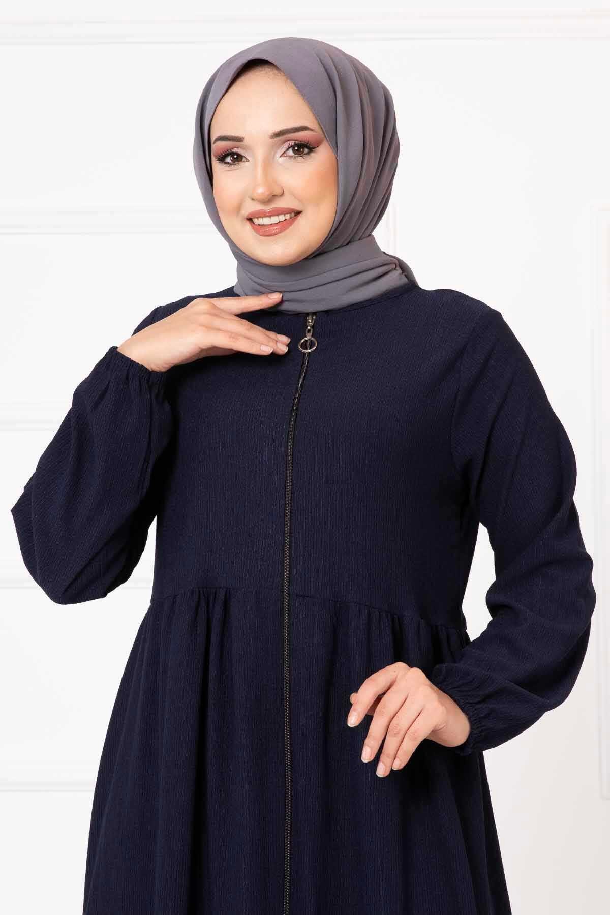 Robalı Kolu Lastikli Ferace Lacivert