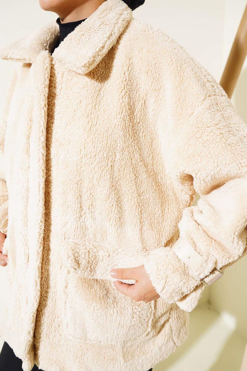 Toylor Fermuarlı Peluş Mont Latte
