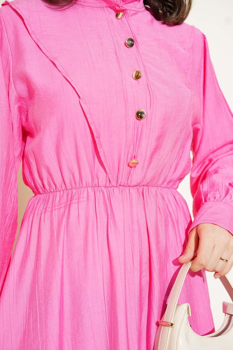 V Parçalı Bel Lastikli Elbise Pembe