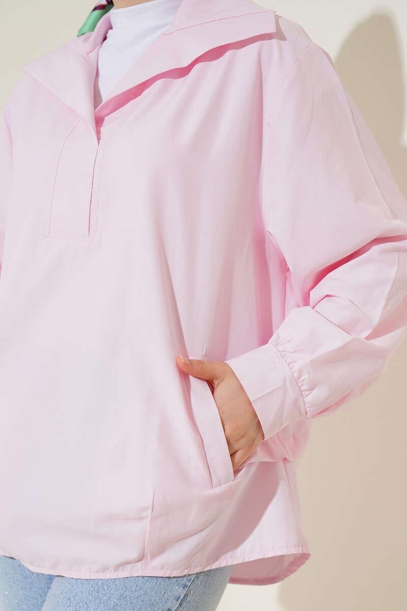V Yaka Cepli Tunik Pembe