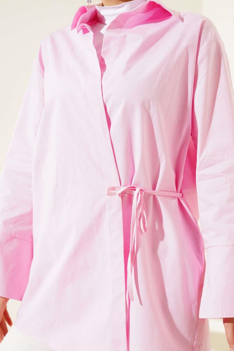 Yanı İp Bağlamalı Kimono Pembe