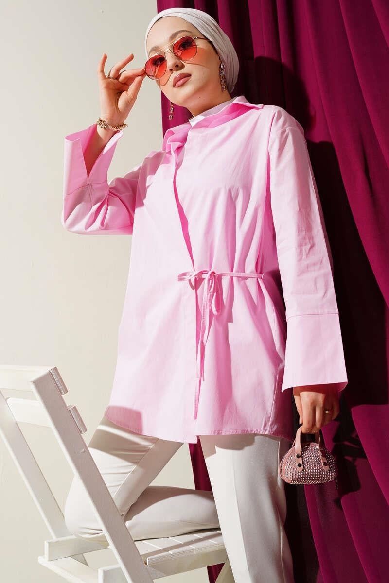 Yanı İp Bağlamalı Kimono Pembe