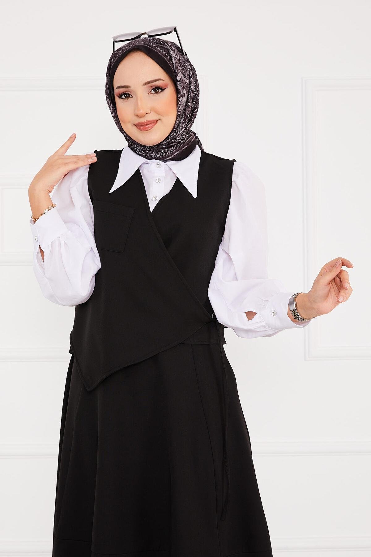 Yelekli Etek Tesettür Takım Siyah