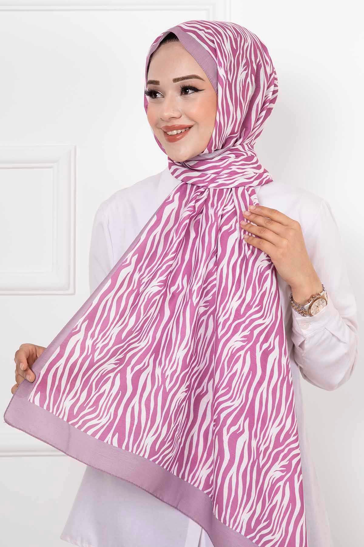 Zebra Desenli Tesettür Şal Lavanta
