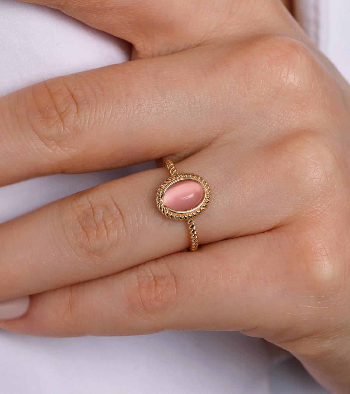 Pembe Taşlı Vintage Yüzük