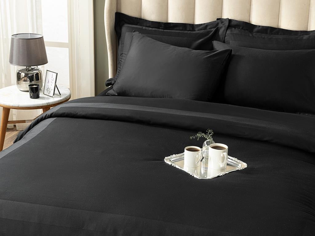 Vivian Framed Cotton Satin Double 4 Pillows Duvet Cover Set 200x220 cm Black