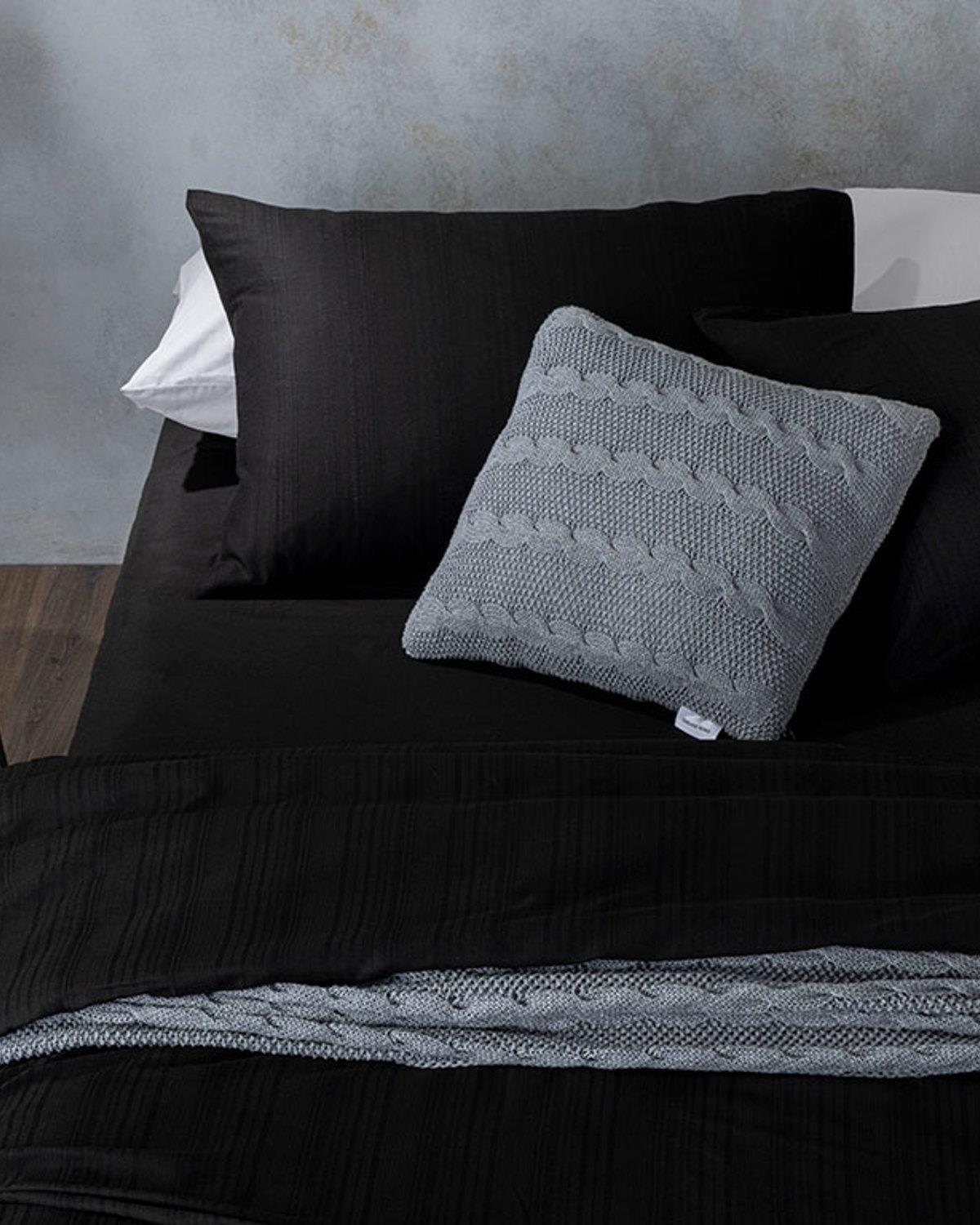  Lenjerie de pat completa King Size, Aurora, bumbac-viscoza, 240x220 cm/180x200 cm/50x70 cm , negru