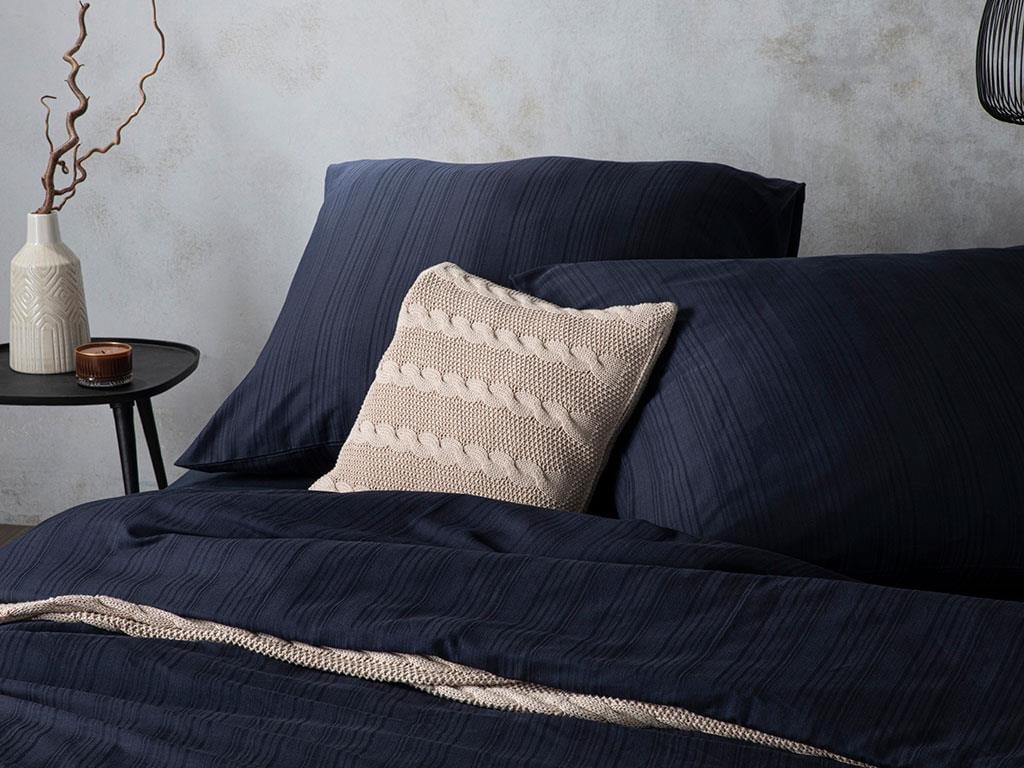Aurora Silky Touch Small Double Duvet Cover Set 180x200 cm + 80x80 cm Gece Mavisi