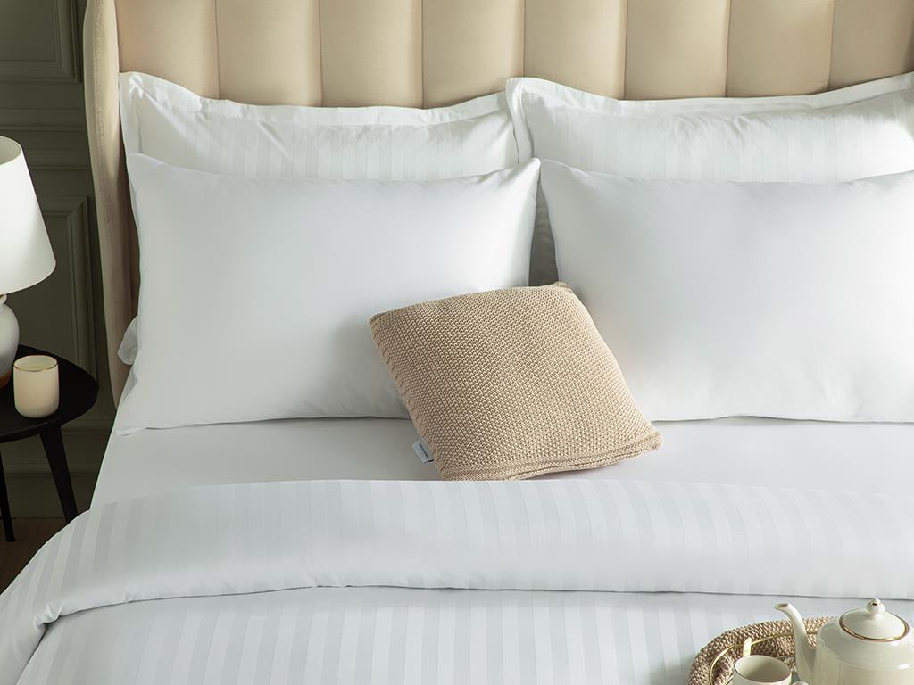 Brilliant Set Lenjerie De Pat Dublu, Satin De Bumbac Cu Dungi Jacquard, 200*220 Cm, Argintiu