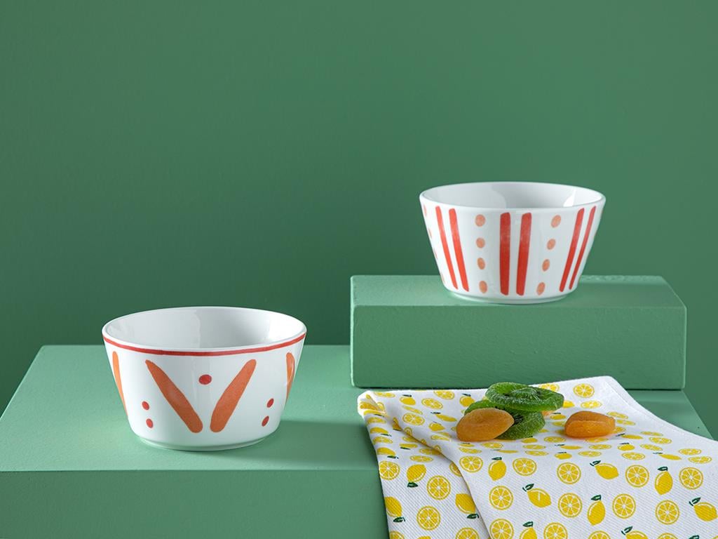 Dainty Lines Bol Set 2, Porțelan, 11 Cm, Roz-Blue-Verde