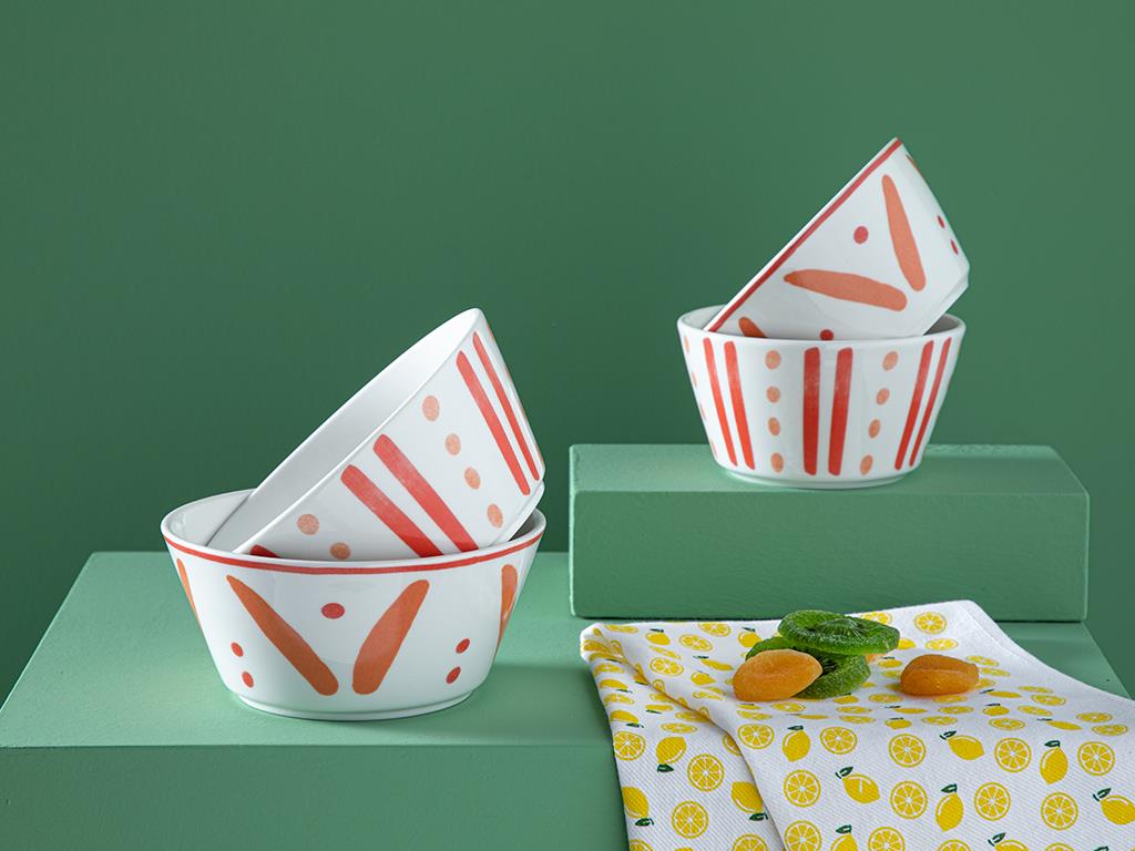 Dainty Lines Bol Set 2, Porțelan, 11 Cm, Roz-Blue-Verde