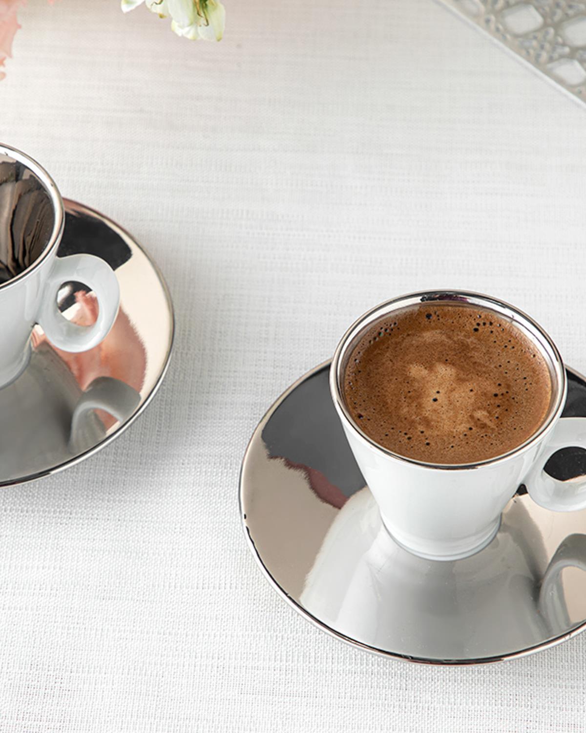 Elna Porțelan 4 Bucati Pentru 2 Persoane Set Cești De Cafea 80 Ml Argint.