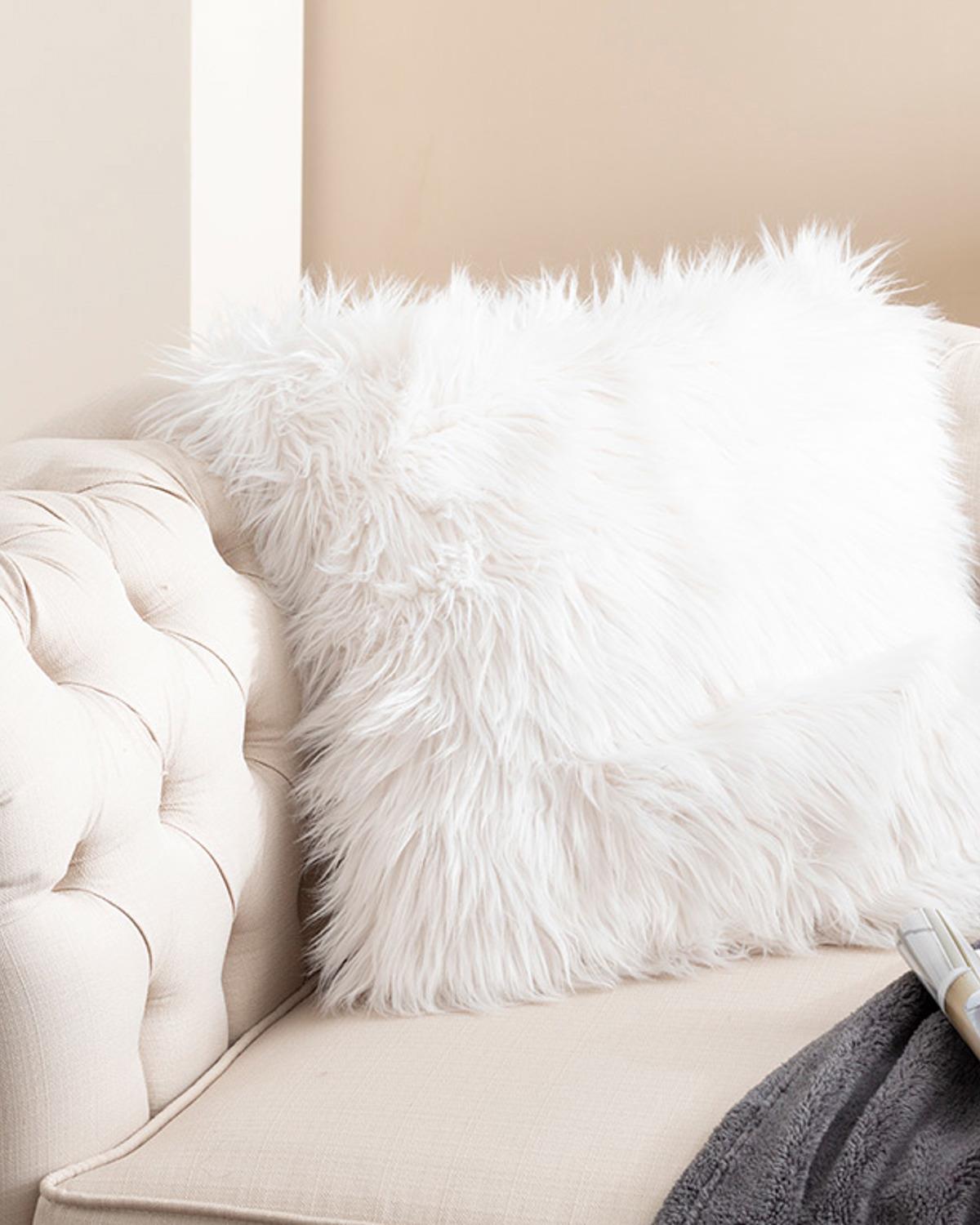 Jade Plush Cushion Cover 45x45 cm White