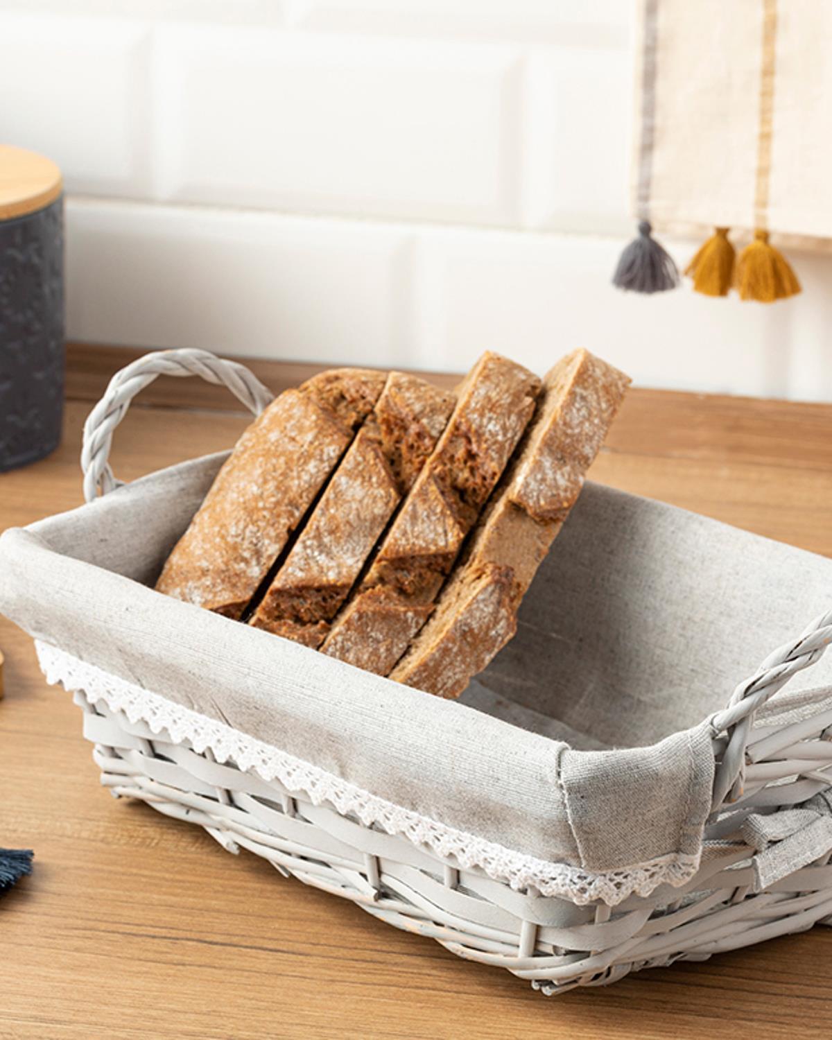 Fiesta Straw Rectangular Bread Basket 28x20x9 cm Gray