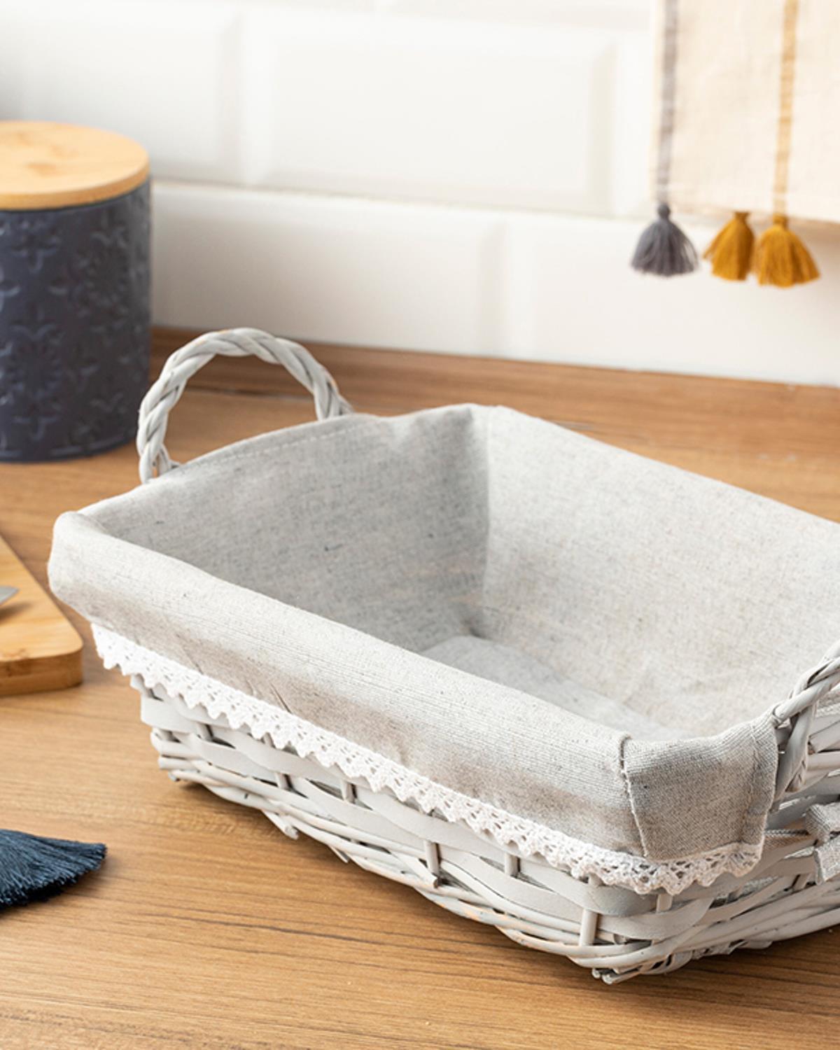 Fiesta Straw Rectangular Bread Basket 28x20x9 cm Gray