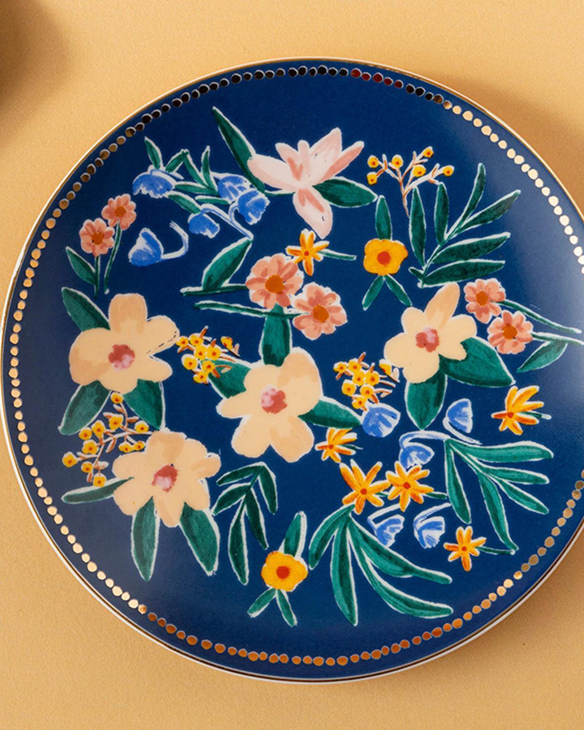 Flower Spree Porțelan Farfurie De Tort 20 cm Bleumarin