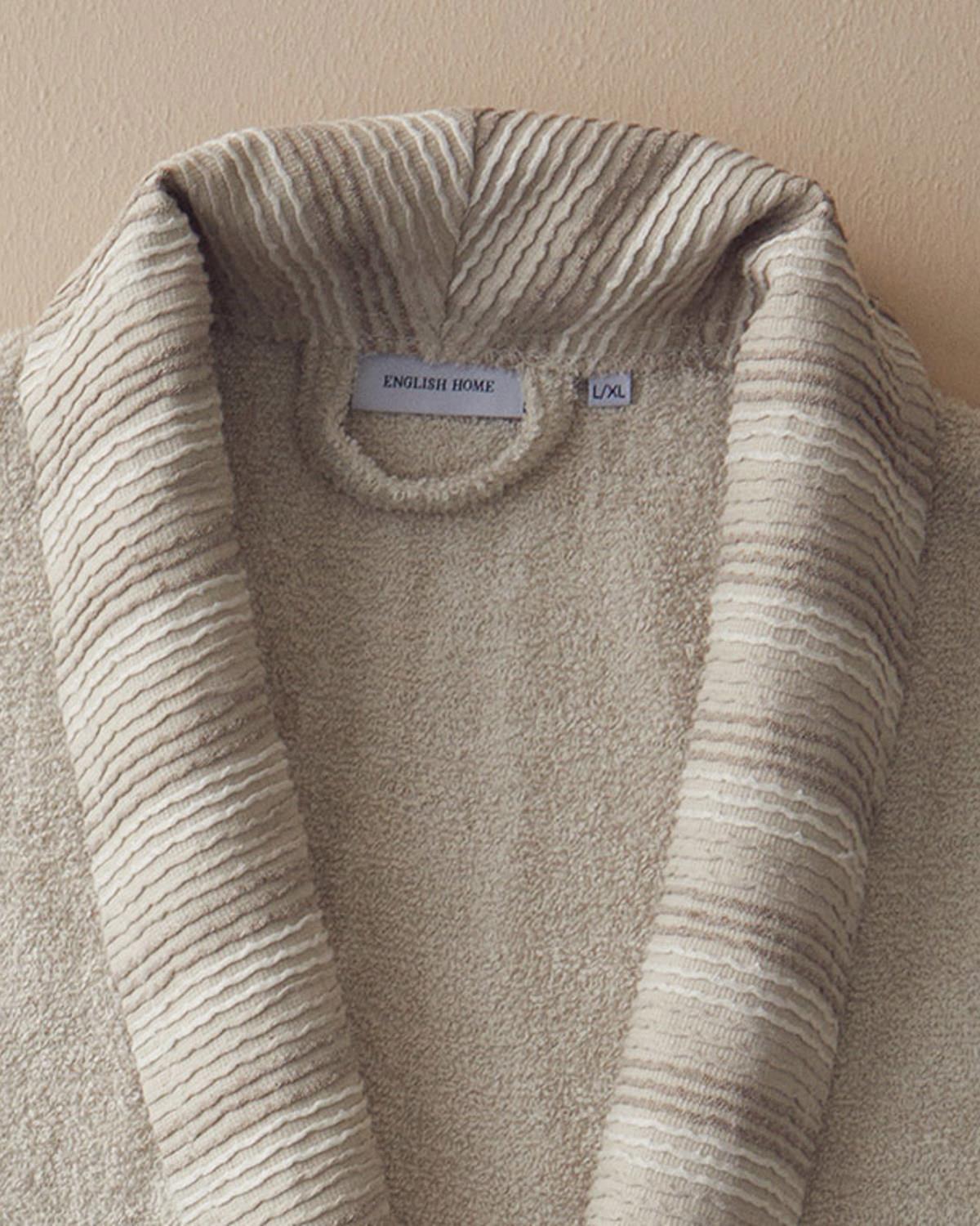 Wolin Cotton Polyester Bordered Bathrobe S-M Stone Color